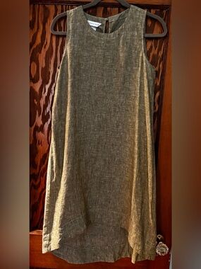 Crisp Linen A-Line Dress in Olive